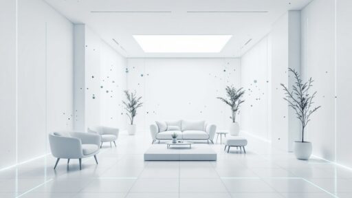 3d furniture scene showing cloud computing representation